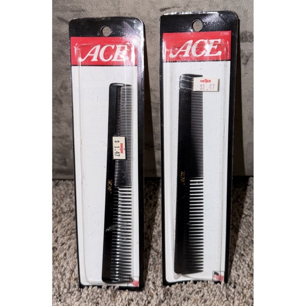 NOS VTG Genuine Ace Hard Rubber Comb 7" Black 61886 - Made in USA Sealed Barber